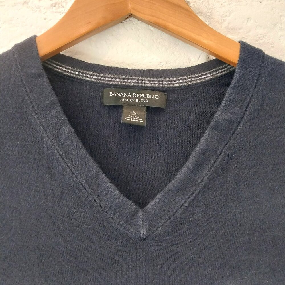 Banana Republic Luxury Blend Sweater Mens M Navy Blue Knit Silk Cashmere Cotton. - Picture 4 of 9